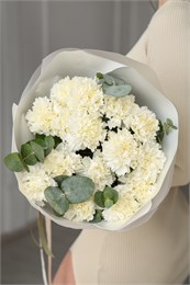 Облако из белых диантусов с эвкалиптом (15шт) 4600897898